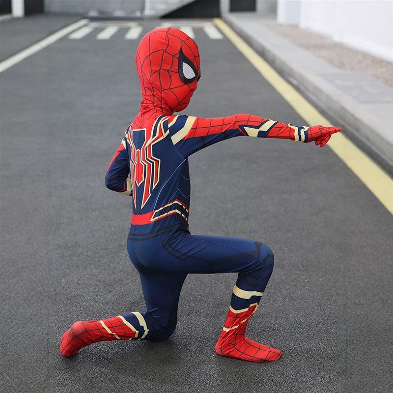 钢铁蜘蛛侠衣服儿童套装男孩女连体衣元旦表演cos战衣超凡紧身衣