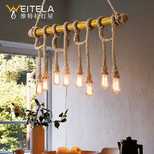 美式乡村复古竹艺麻绳吊灯吧台网咖田园餐厅农庄饭店个性装饰灯具