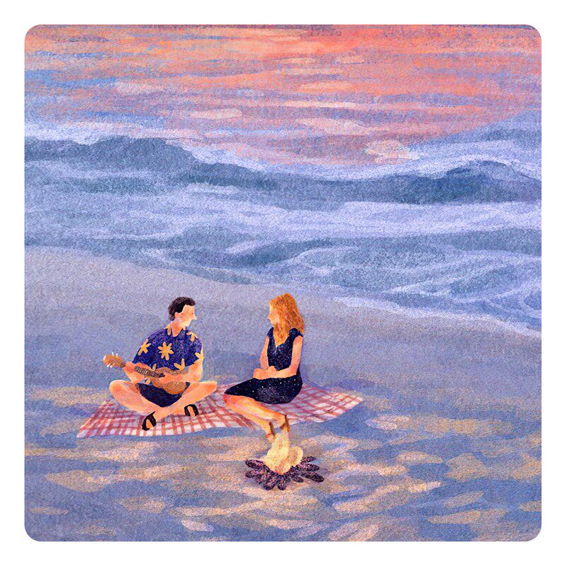 【特惠捡漏】插画师Subin复刻艺术版画海边情侣日落风景装饰画芯