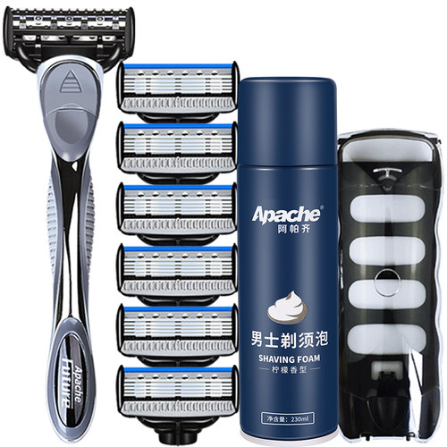 阿帕齐5层手动剃须刀男士手动刮胡刀老式剃须刀架刀头套装刮脸刀