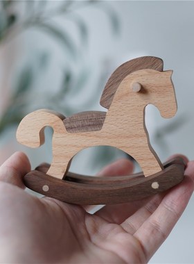 Joe的小作坊/实木小木马桌面摆件玩具可爱儿时的快乐可以摇的礼物