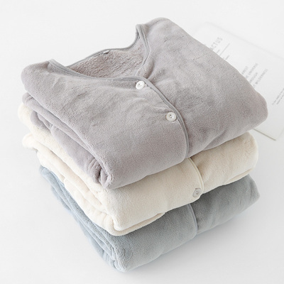 睡衣单件上衣女法兰绒秋冬季加绒加厚保暖珊瑚绒长袖家居服可外穿