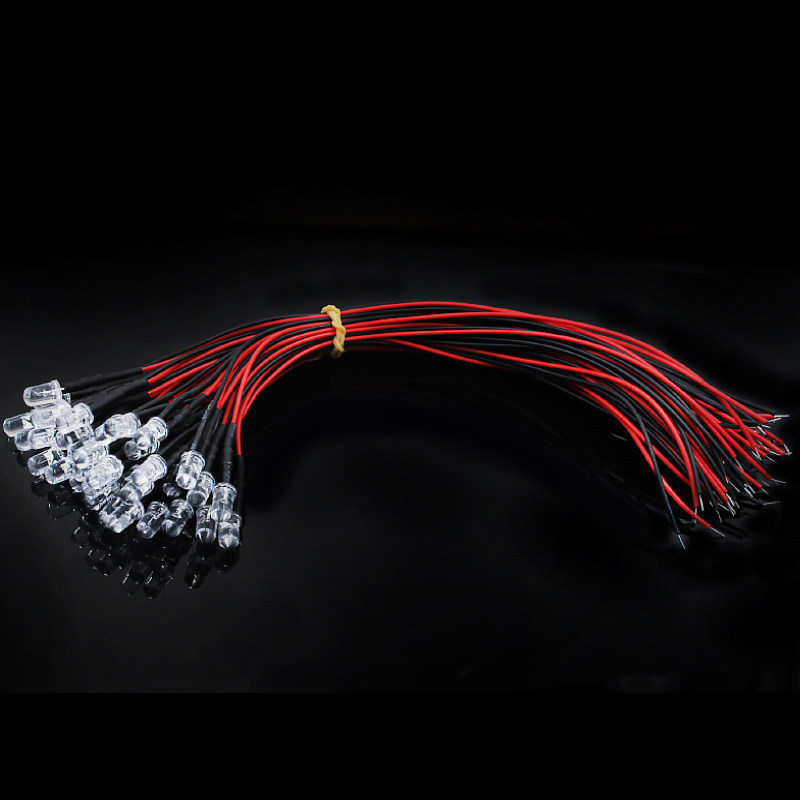 10个带线 LED灯珠5MM发光二极管 3V-12V玩具车指示灯DIY建筑模型
