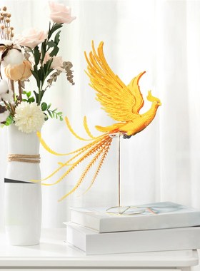 3d打印金龙凤凰摆件金色红宝石点睛鎏家居装饰品玄关乔迁新婚礼品