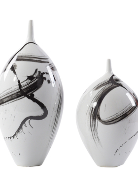 新中式陶瓷白色花瓶细口样板房软装摆件简美酒店售楼处花器摆设品