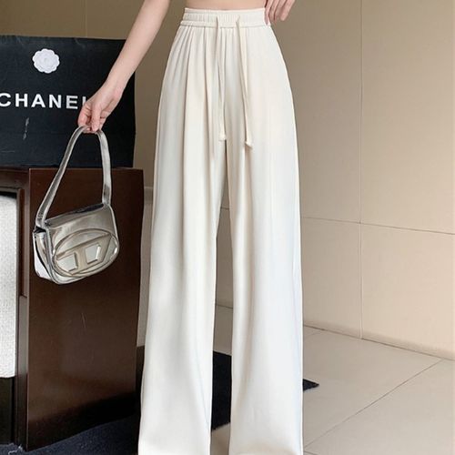 小吉家大码女装百搭抽绳松紧腰阔腿裤春装垂感西装裤显瘦长裤子