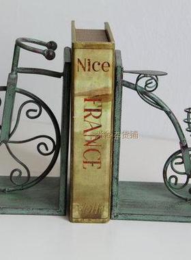 欧式乡村覆古个性铁艺自行车书夹 书靠 书立软装家居饰品书房摆件