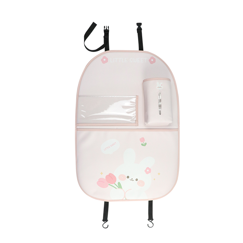 卡通汽车防踢垫郁金香熊兔车载座椅背收纳防护垫多功能汽车用品