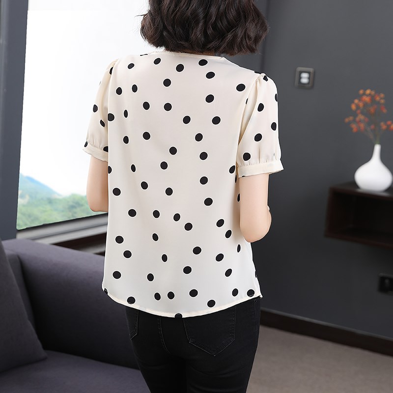 中年妈妈款雪纺衫短袖波点上衣女夏装大码时尚气质宽松娃娃领小衫
