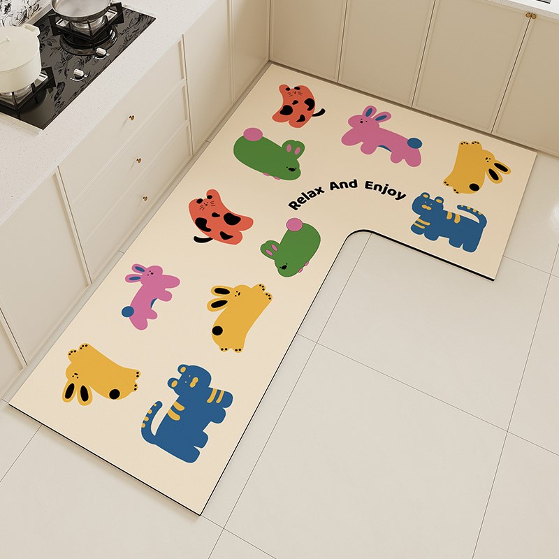 厨房专用地垫硅藻泥一体L形整块吸水吸油防滑垫可擦免洗地毯防油