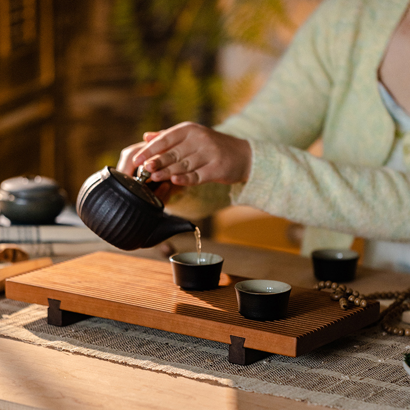岩璞实木茶盘家用高档胡桃木新中式茶室木质托盘功夫茶具日式茶台