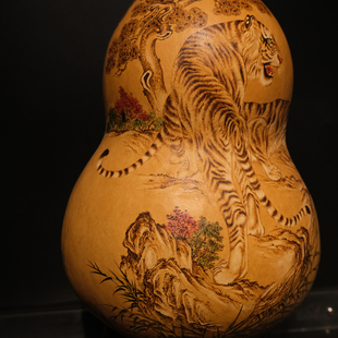 客厅电视机柜玄关装 坐忘堂 非遗烙画转印 虎 饰摆饰 天然葫芦手工