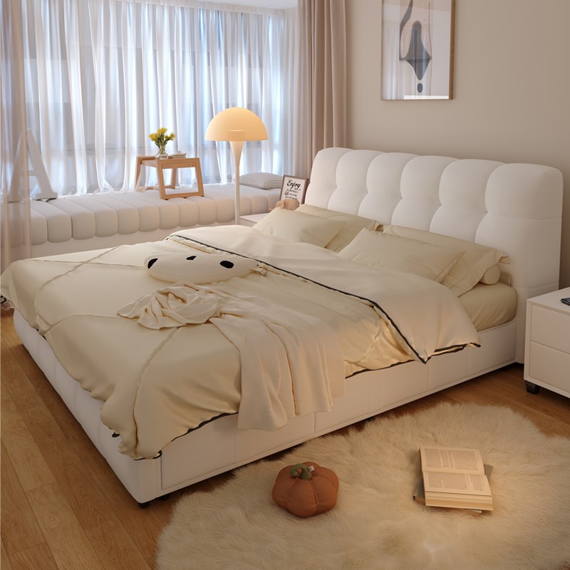 馨佰利泡芙布艺床主卧奶油风小户型双人软包大床1.8m网红储物婚床