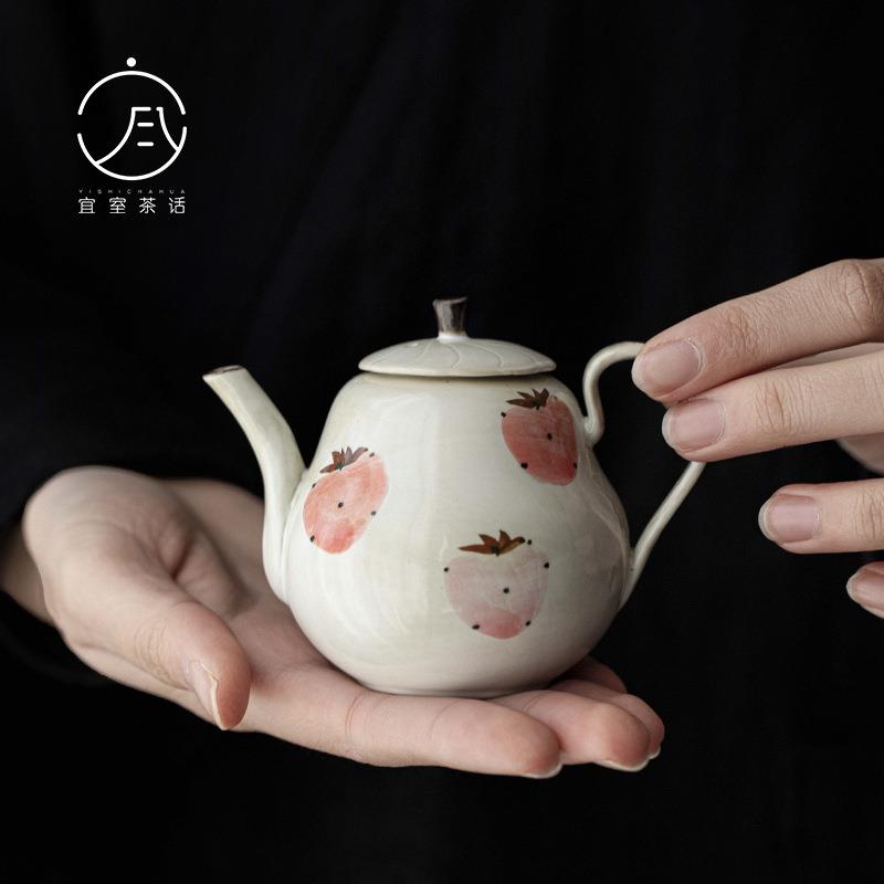 宜室茶话日式粉引手绘草莓茶壶功夫茶具家用陶瓷泡茶壶单壶带过滤图片