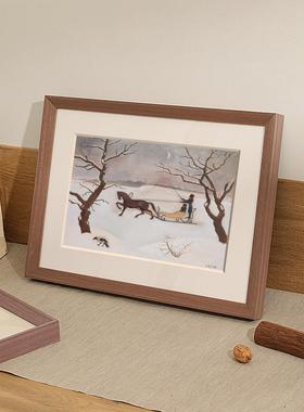 RI0T实木画框装裱8开4K复古相框挂墙留白拼图框架A4摆台ins风外框