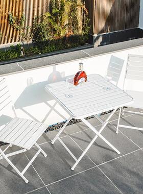 户外塑木白色桌椅阳台小茶几三件咖啡厅奶茶店室外折叠铁艺桌椅子