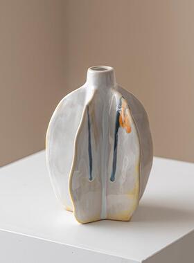 乐梦 白色流釉杨桃花瓶高级感装饰摆件客厅厨房插花家居软装饰品