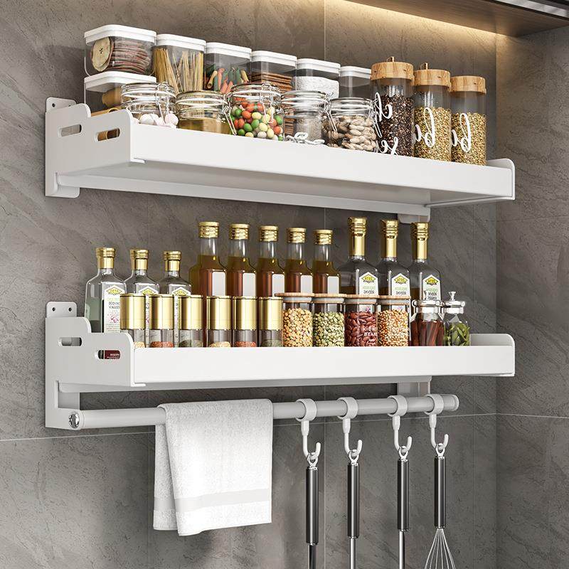 厨房置物架免打孔壁挂式调味料上墙用品大全家用白色多功能收纳架