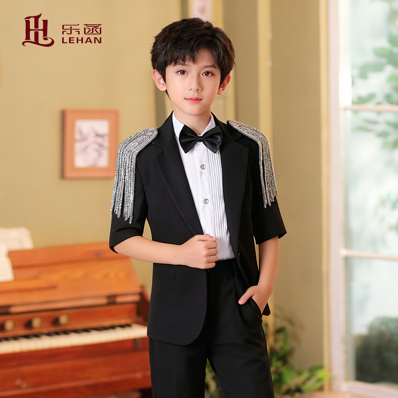 乐菡男童短袖流苏小礼服套装英伦