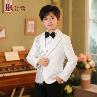 儿童亮片演出服白色套装西装礼服男童主持人闪亮礼服亮片演出服男