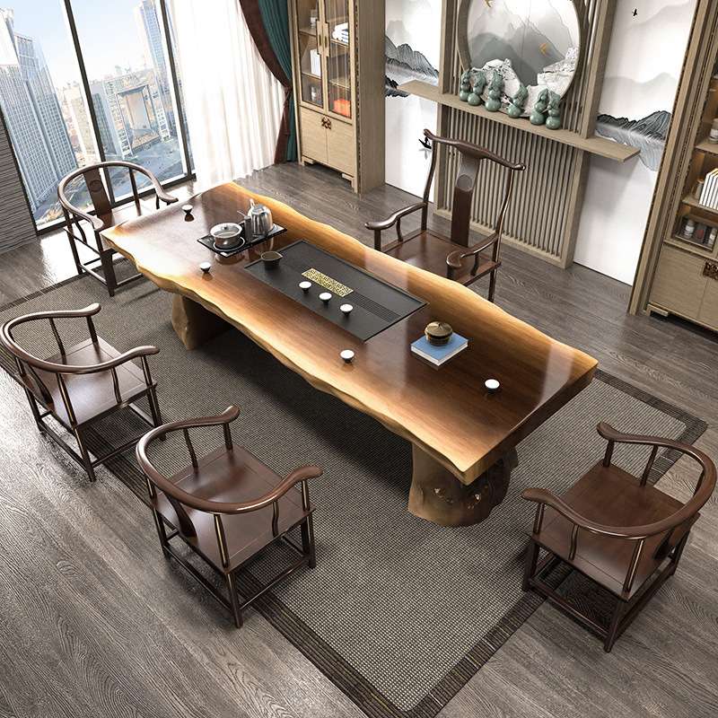 实木大板茶桌椅组合功夫泡茶桌子禅意茶几原木套装一体办公室茶台