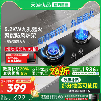 康宝QB339灶具燃气灶天然气双灶家用定时防干烧大火力双边定时灶