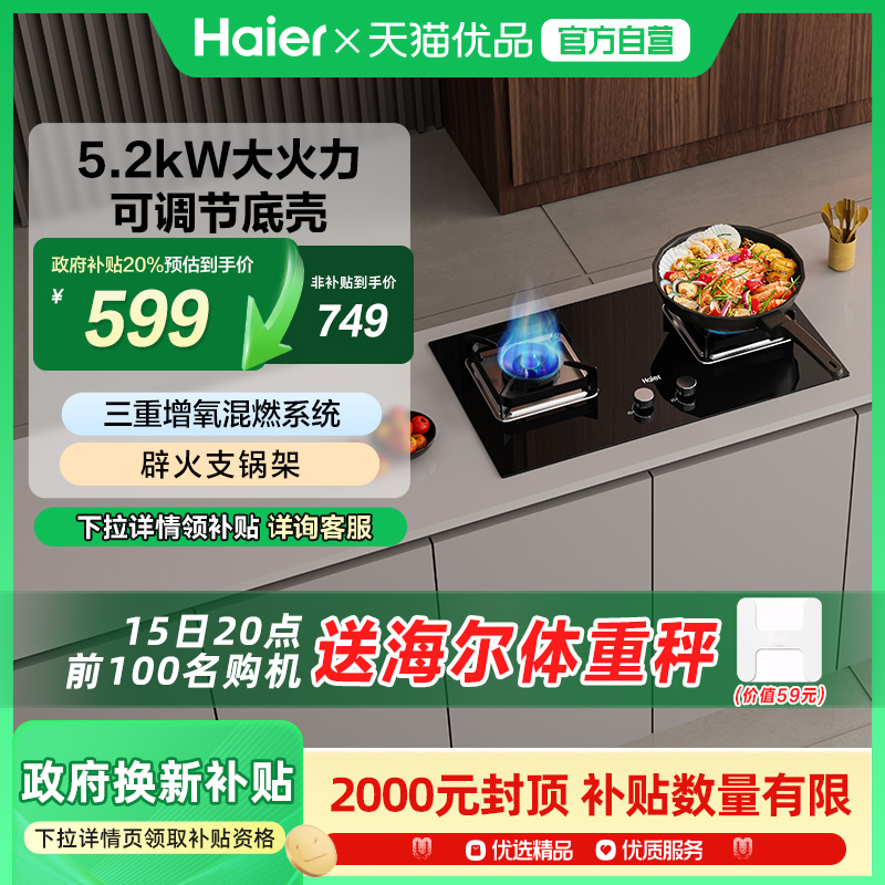 海尔燃气灶煤气灶双灶家用天然气猛火灶台嵌入式台式大火力Q2BE6