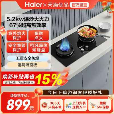 海尔小红花套系燃气灶双灶家用天然气灶台Haier/海尔 Q2BEA