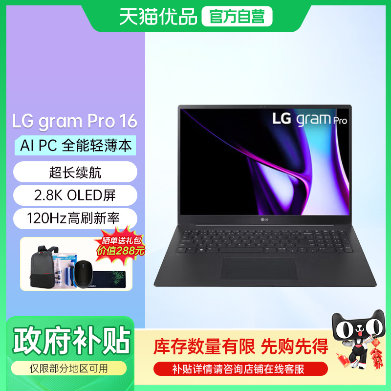 LG gram pro 2024款 16英寸 OLED屏 AI PC 16:10大画面 evo认证超轻薄商务办公学生笔记本电脑