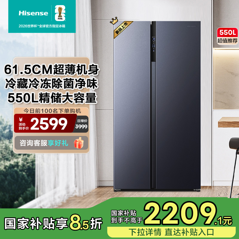 海信550L大容量超薄对开门冰箱BCD-550WFK1DP