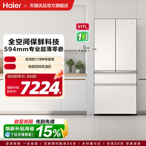Haier/海尔 BCD-517WGHFD2BGTU1(定制) 法式冰箱