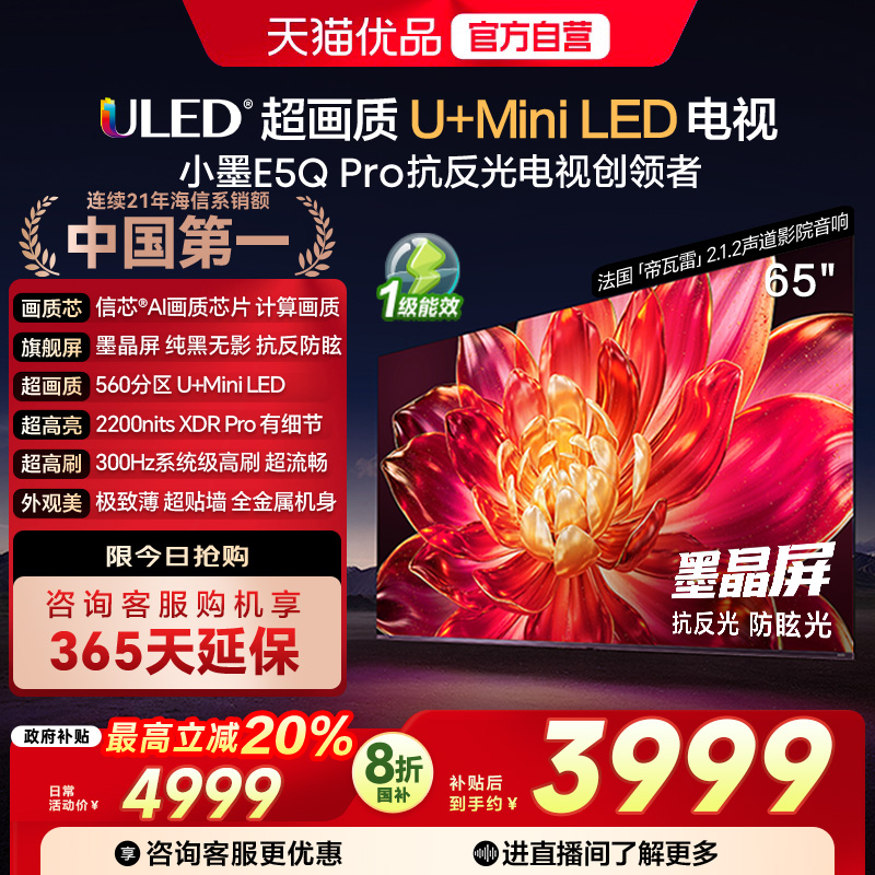 海信小墨E5Q Pro 65英寸U+MiniLED抗反光防眩光墨晶屏 AI高刷电视