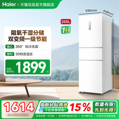 海尔255L小冰箱家用小型无霜一级