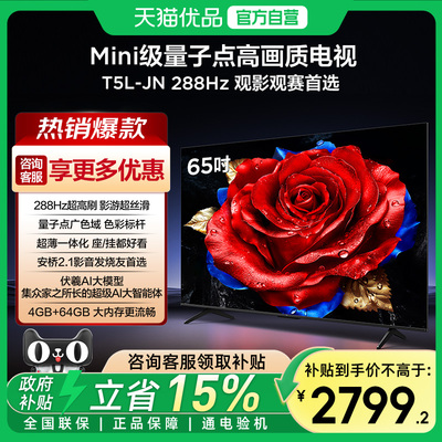 TCL 电视 65T5L-JN 65英寸 240Hz 高刷 QLED 量子点电视-X