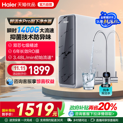 海尔净水器家用厨房直饮RO反渗透鲜活水PRO1200G旗舰双出水净饮机