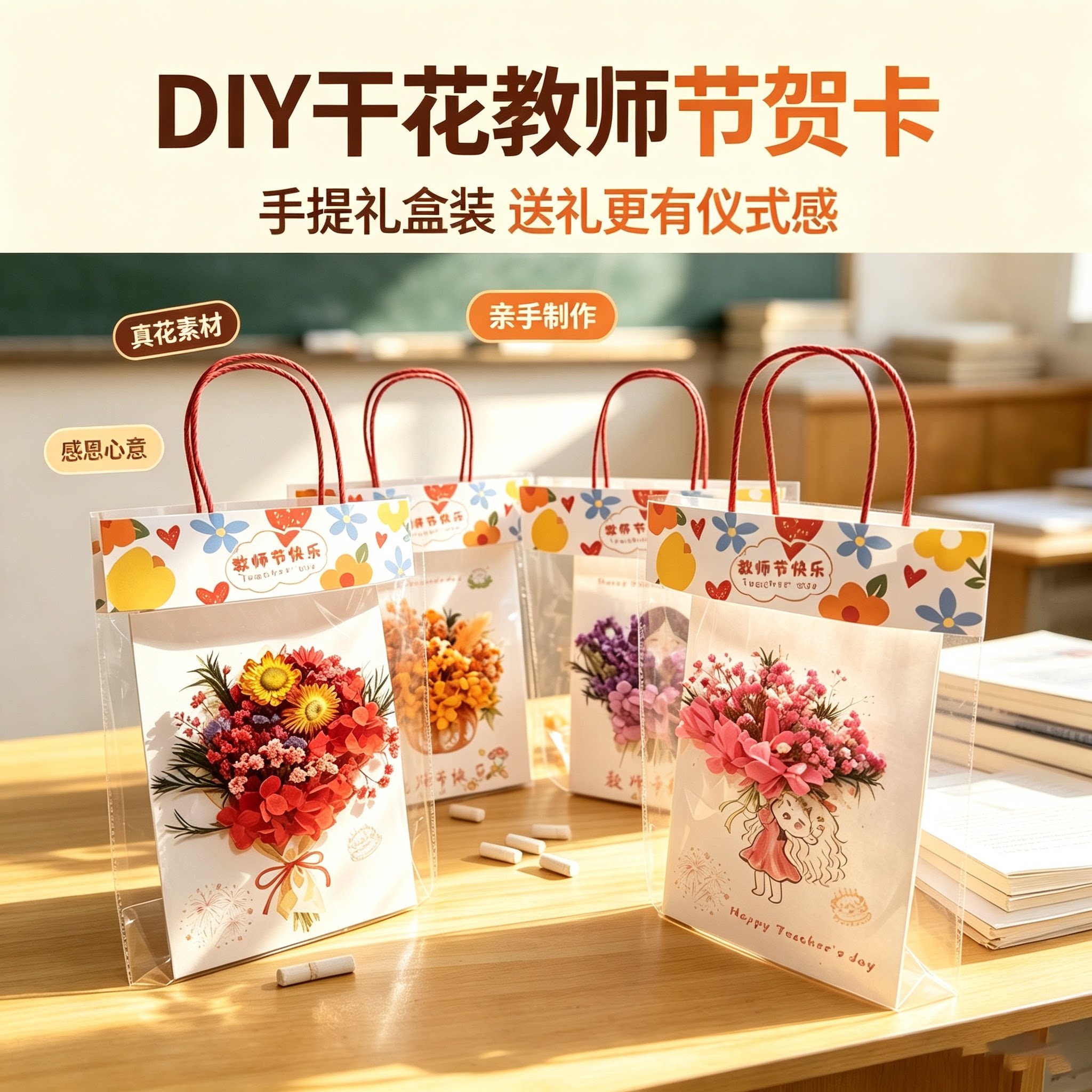 教师节干花贺卡可录音录视频礼物幼儿园学生送女老师感恩祝福卡片