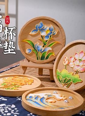 端午节景泰蓝免掐丝珐琅杯垫手工