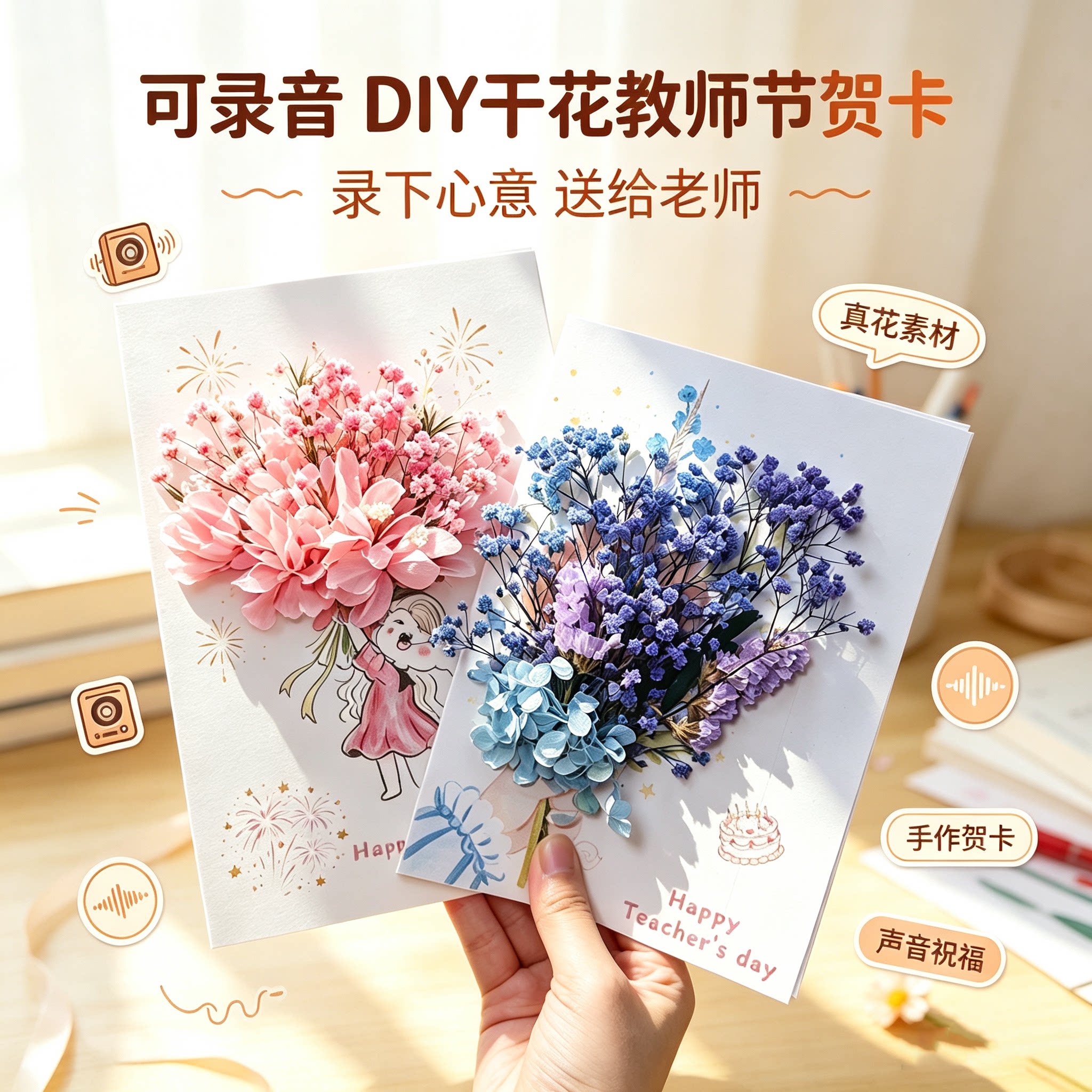 教师节礼物高档贺卡干花幼儿园手创意礼盒/礼品套组