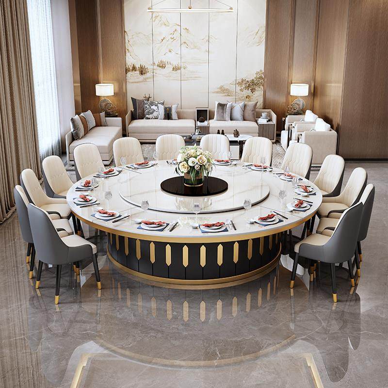 岩板餐桌酒店大圆桌带电动转盘电磁炉简约现代饭厅火锅桌支持定制,住宅家具,岩板餐桌,淘宝优惠券,粉丝福利购,淘宝优惠卷