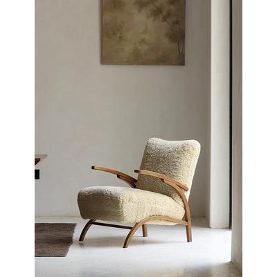 新设计师创意法式覆古奶油风格兰姆羊毛休闲椅客厅沙发椅北欧风格