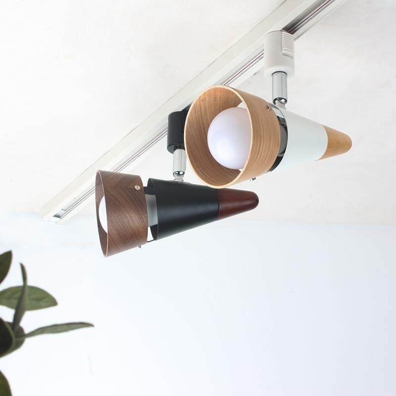 出口日式北欧实木LED轨道灯照画背景店铺卧室展厅客厅智能锥形灯