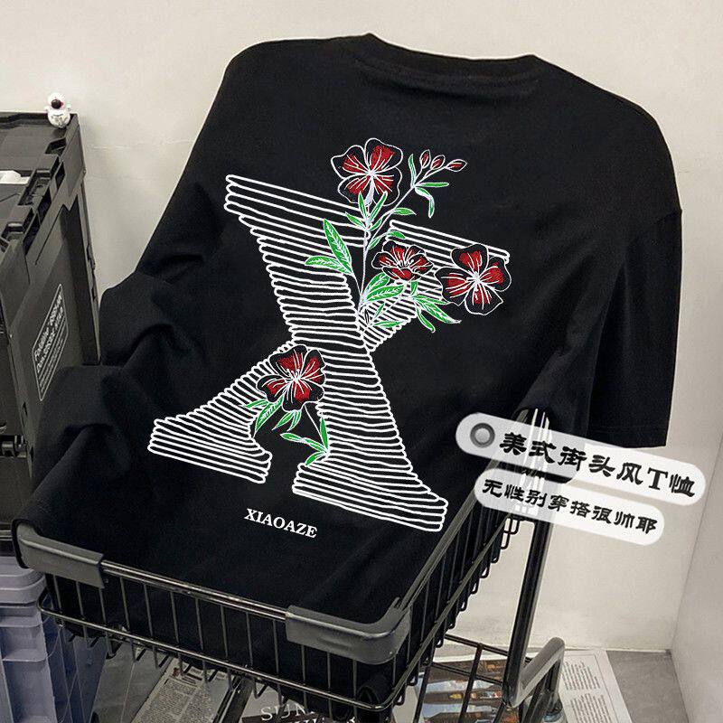 重磅高街潮流美式字母纯棉短袖T恤夏季宽松男女情侣印花半袖上衣