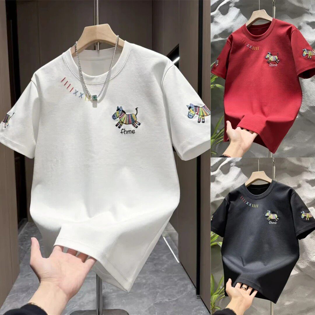 印花小马年货喜庆本命年潮牌T恤2026夏季爆款宽松时尚纯棉上衣