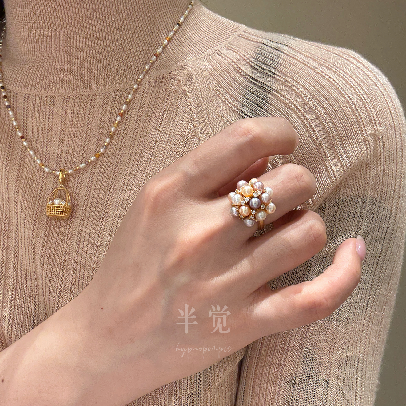 半觉原创糖果珍珠戒指绝色S925银绝美手饰天然珍珠 礼物可开票