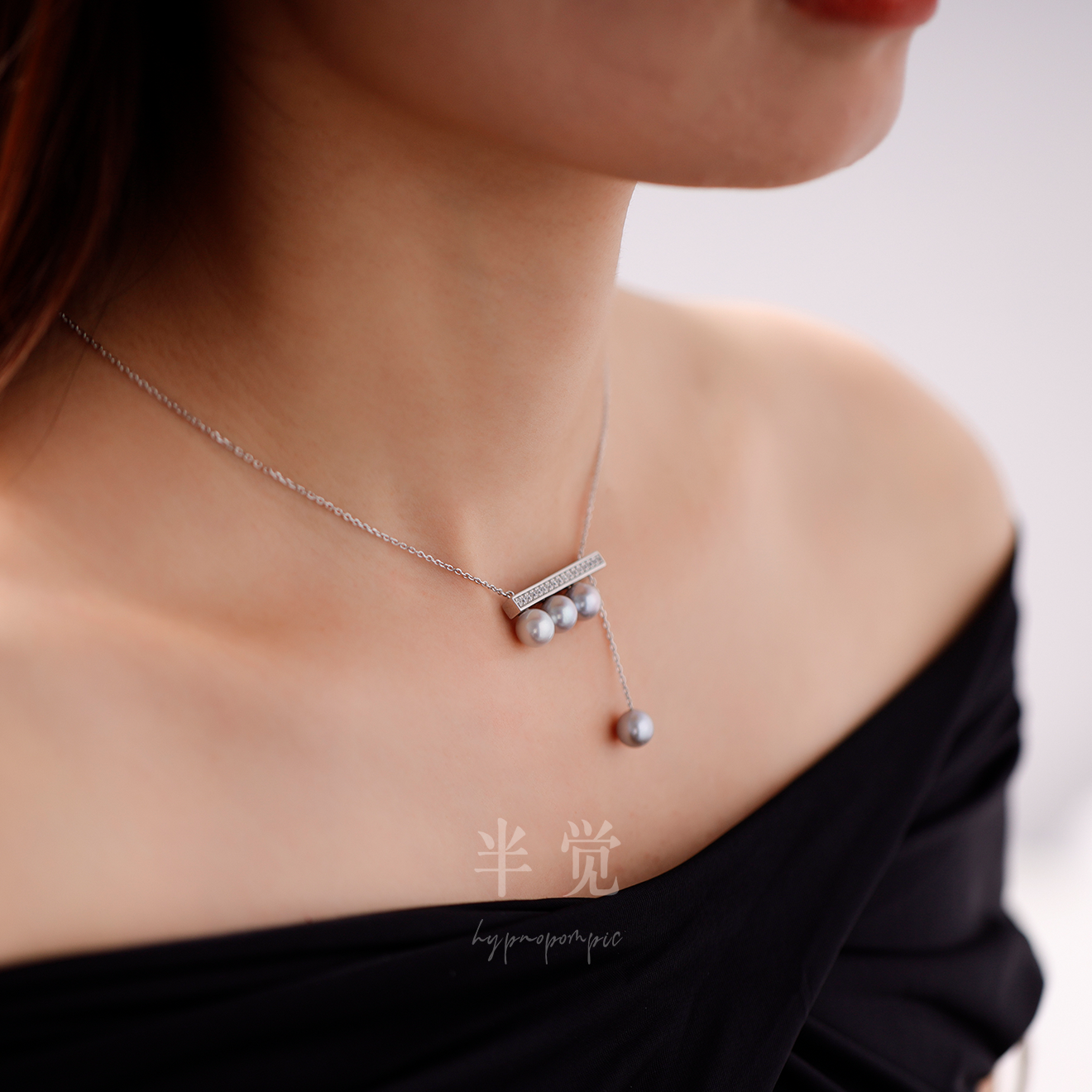 半觉7.5/8正圆天仙灰重工纯银平衡木简约高级小香风纯银项链45cm