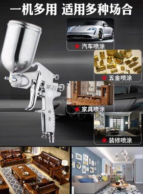 qy吉由汽车油漆喷枪w77家具机械彩钢瓦乳胶油漆下喷壶w71气动喷漆