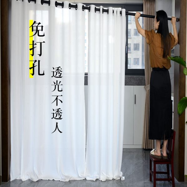 客厅阳台飘窗遮挡卧室窗纱纱帘透光不透人免打孔安装帘窗帘白色