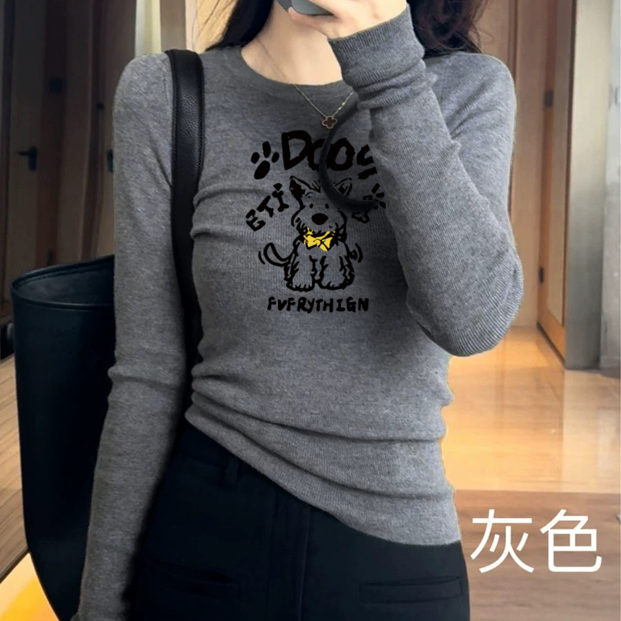 巨好看韩系圆领长袖针织衫女2025秋季新款修身显瘦内搭打底衫上衣