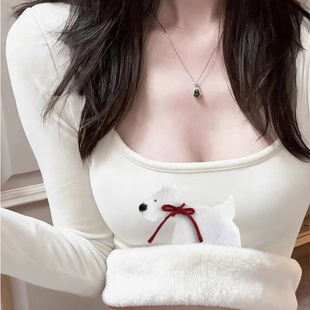 白色U领正肩打底衫女内搭2025秋冬新款加绒加厚高级感保暖小上衣