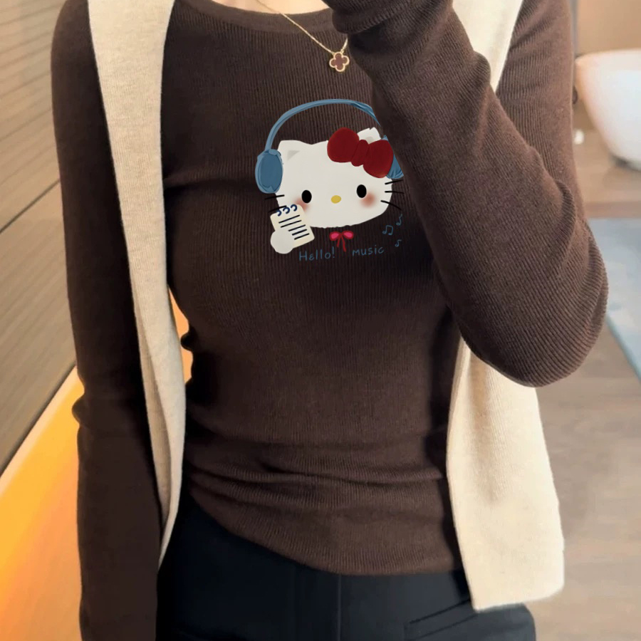 咖色打底衫女春秋小香风内搭2025新款长袖圆领上衣秋冬毛衣针织衫